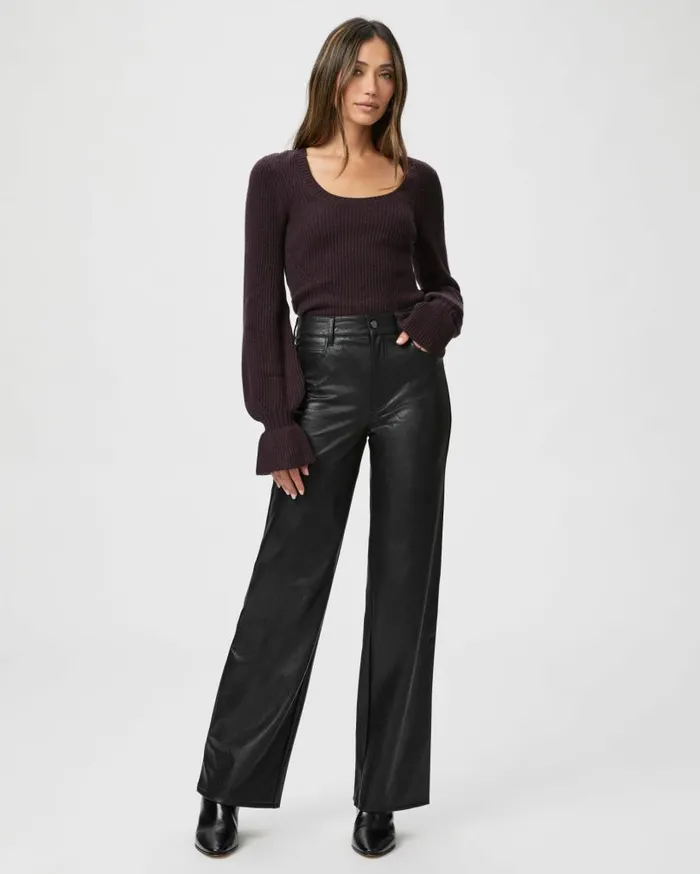 PAIGE Pants Women Sasha Wide Leg Pant 8211 Black Faux Leather