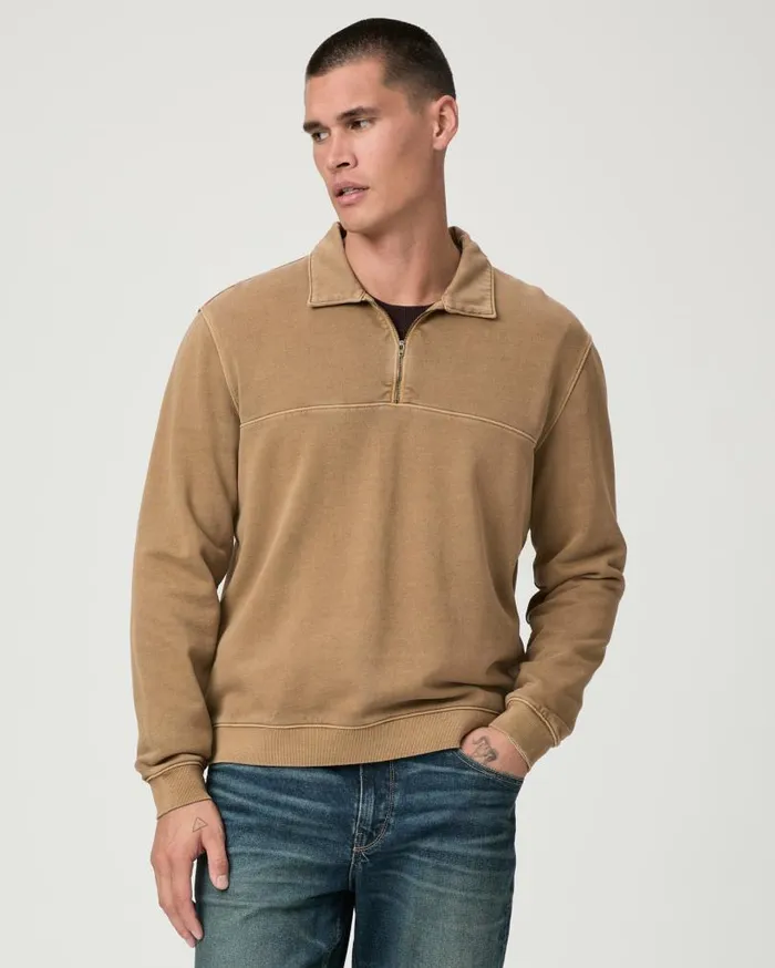 PAIGE Sweaters and Sweatshirts Men Davion Quarter Zip Pullover 8211 Vintage Dried Tobacco