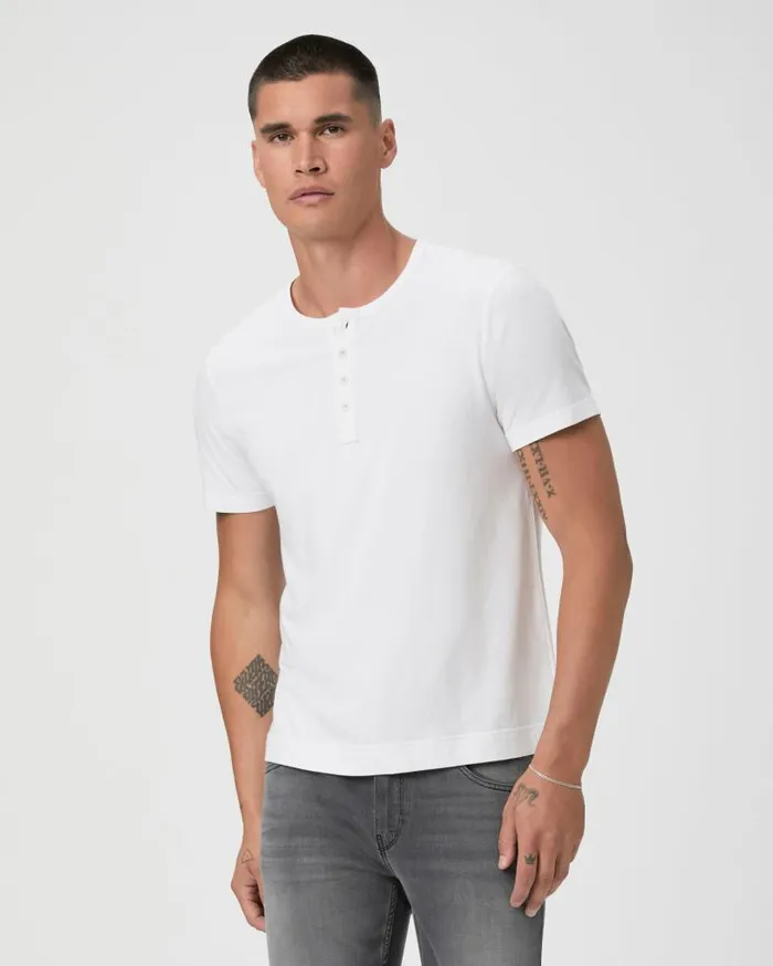 PAIGE Tees Men Harwood Short Sleeve Henley 8211 Fresh White