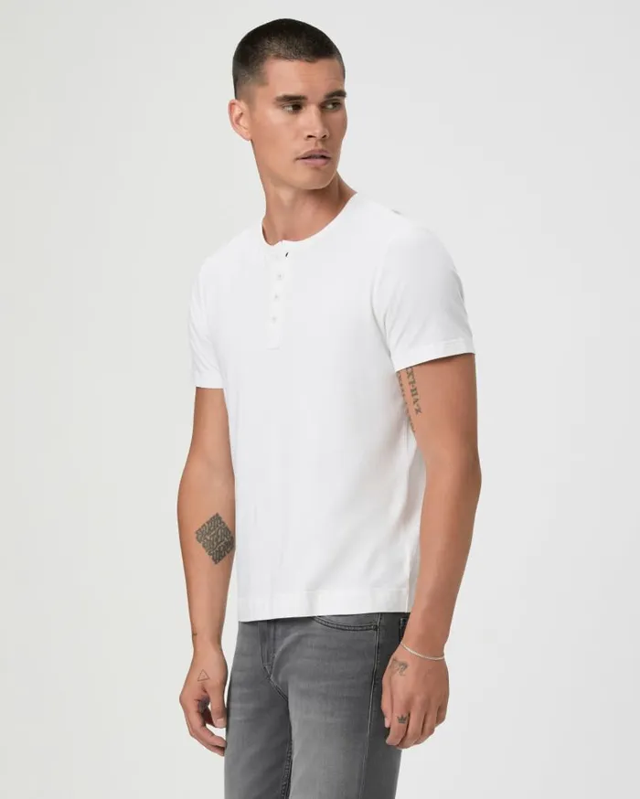 PAIGE Tees Men Harwood Short Sleeve Henley 8211 Fresh White PAIGE Tees Men Harwood Short Sleeve Henley 8211 Fresh White