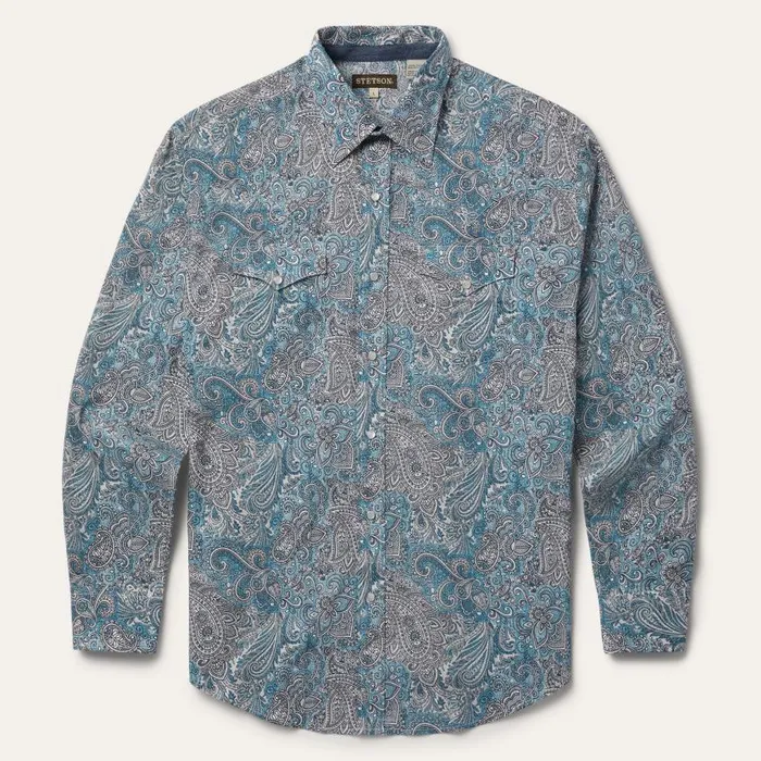 Paisley Western Shirt Green Men Stetson Western Shirts