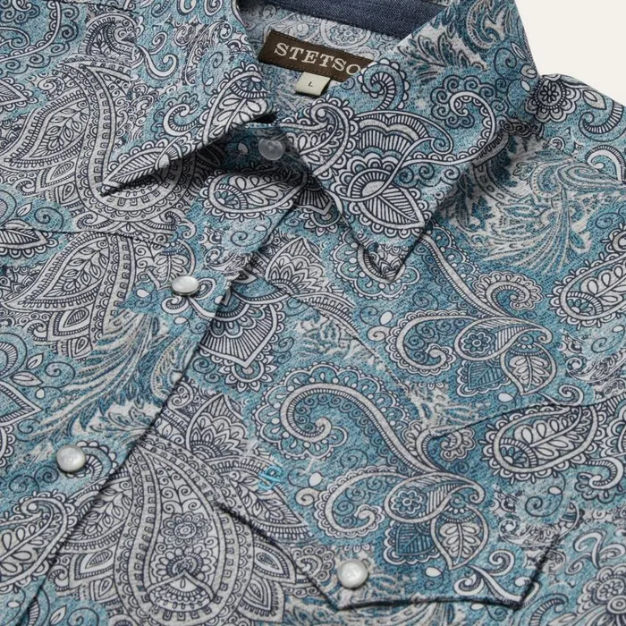 Paisley Western Shirt Green Men Stetson Western Shirts