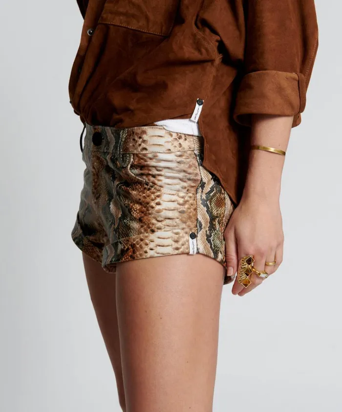 PALE SNAKE LEATHER BANDITS SHORTS Women One Teaspoon Bottoms PALE SNAKE LEATHER BANDITS SHORTS Women One Teaspoon Bottoms