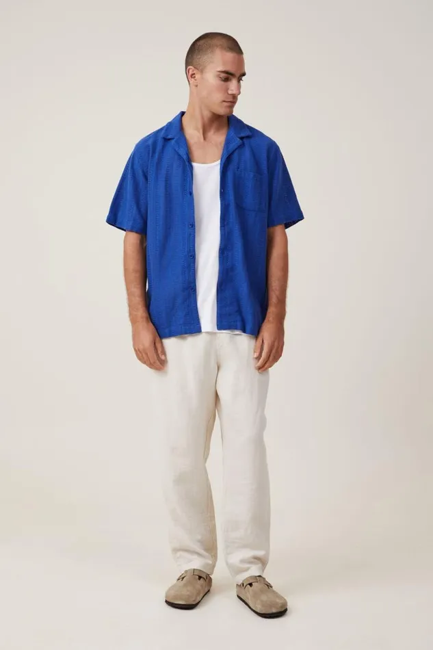 Palma Short Sleeve Shirt Cobalt Pattern Men Cotton On Shirts and Polos