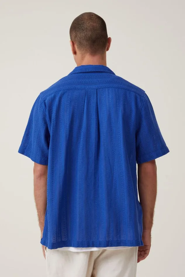 Palma Short Sleeve Shirt Cobalt Pattern Men Cotton On Shirts and Polos
