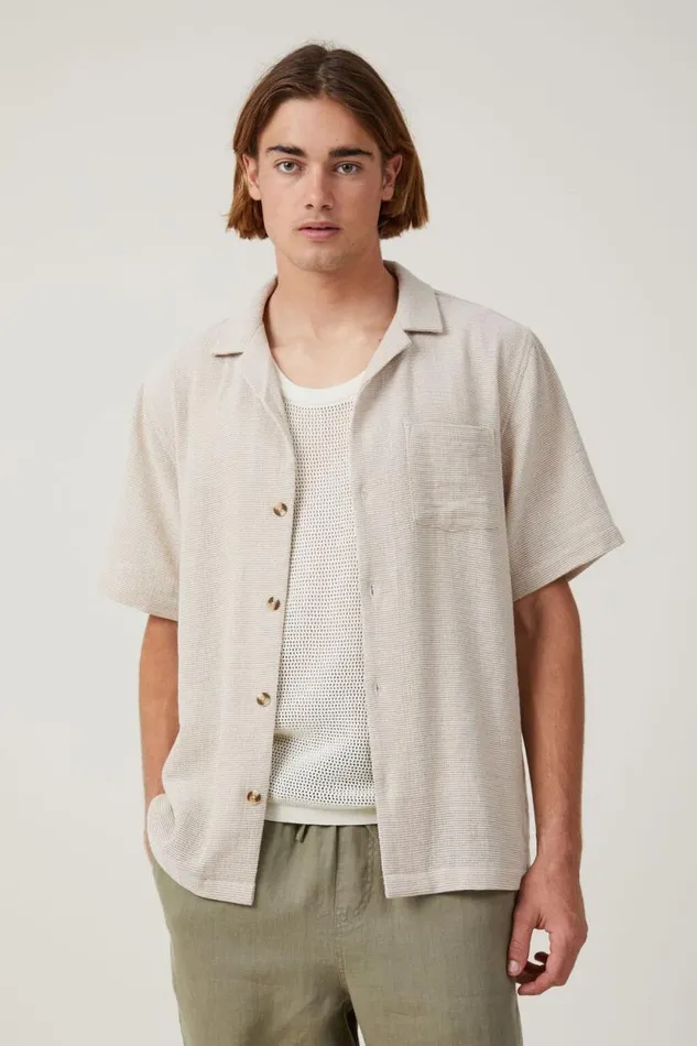 Palma Short Sleeve Shirt Ecru Men Cotton On Shirts and Polos