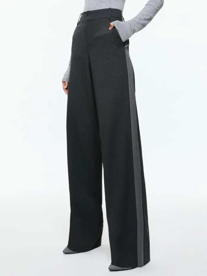Pants Women Alice Olivia MAL LOW RISE STRAIGHT LEG PANT WITH SIDE STRIPE Charcoal Grey Melange