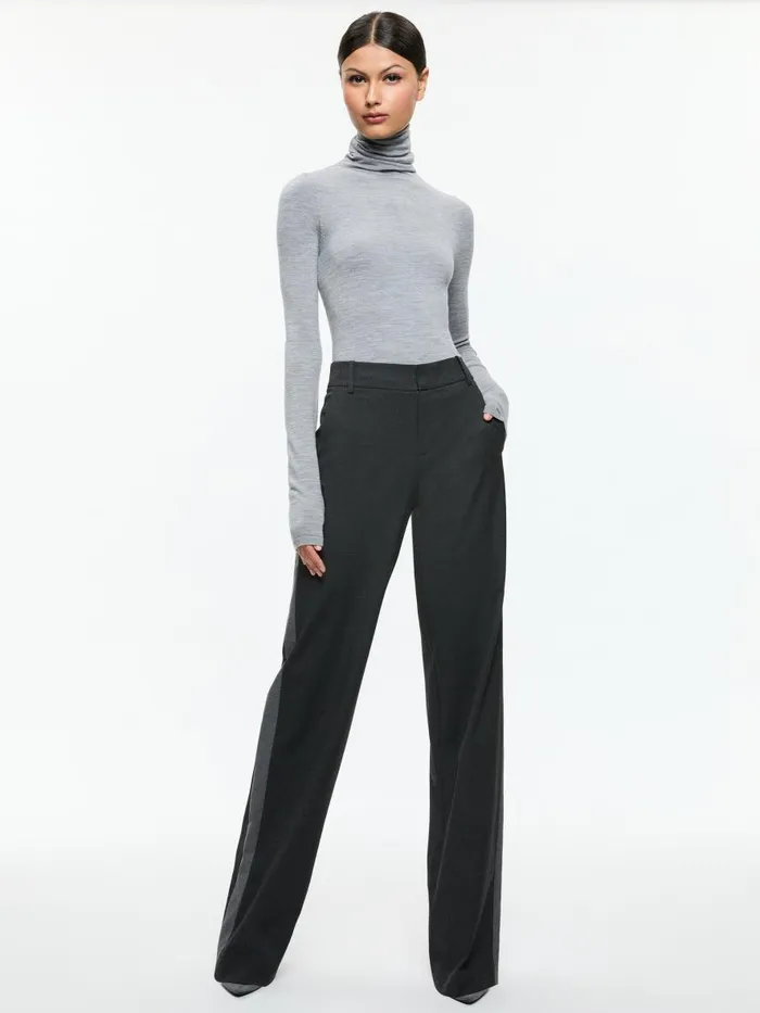 Pants Women Alice Olivia MAL LOW RISE STRAIGHT LEG PANT WITH SIDE STRIPE Charcoal Grey Melange