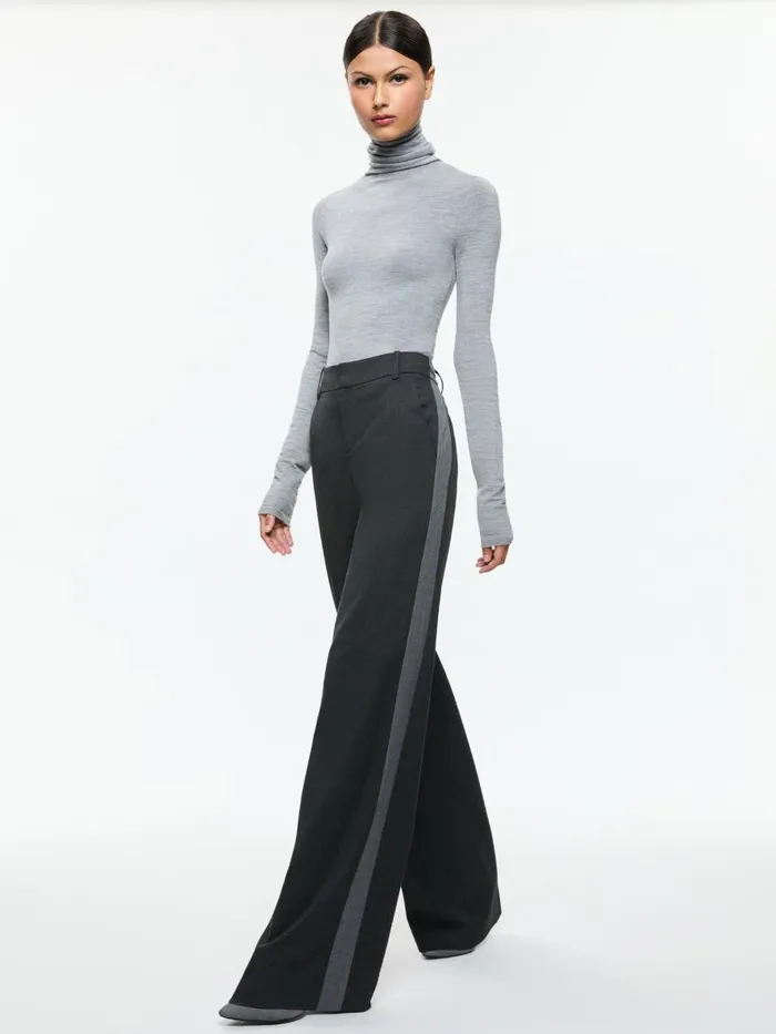 Pants Women Alice Olivia MAL LOW RISE STRAIGHT LEG PANT WITH SIDE STRIPE Charcoal Grey Melange