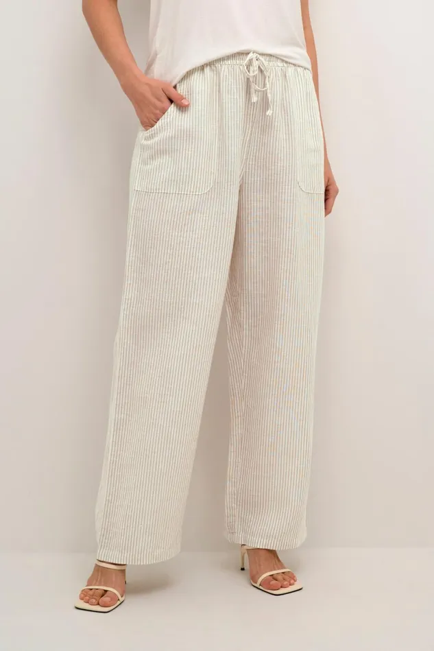 Pants Women CULTURE CUazemina Linen Trousers Sandwhite Stripe