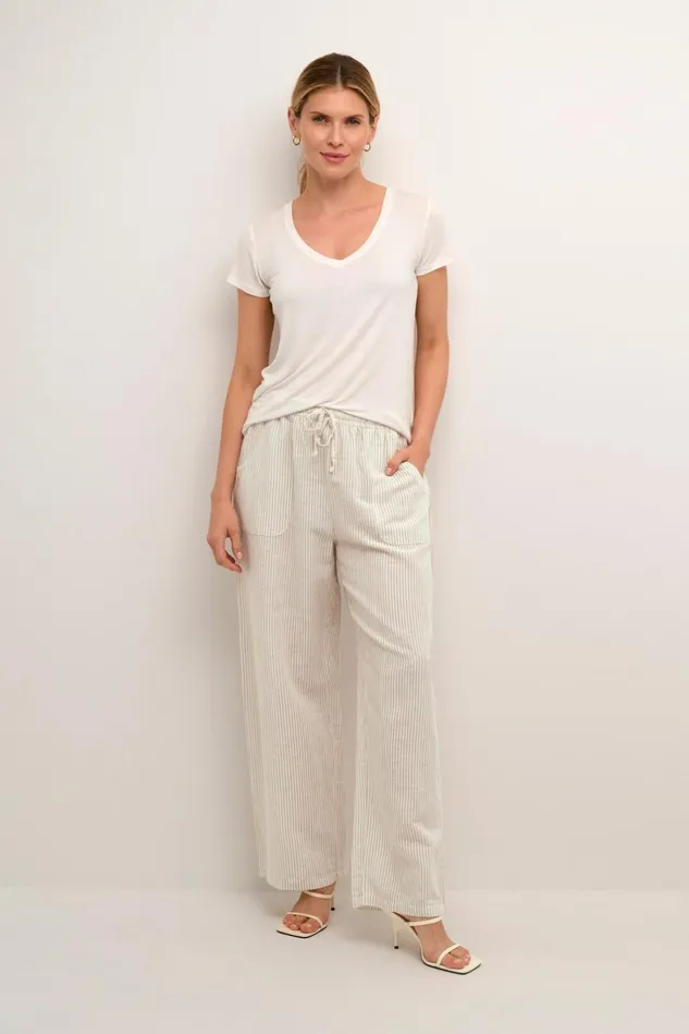 Pants Women CULTURE CUazemina Linen Trousers Sandwhite Stripe