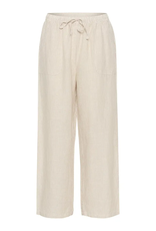 Pants Women CULTURE CUazemina Linen Trousers Sandwhite Stripe