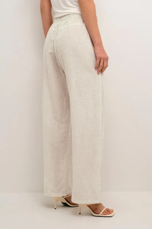 Pants Women CULTURE CUazemina Linen Trousers Sandwhite Stripe