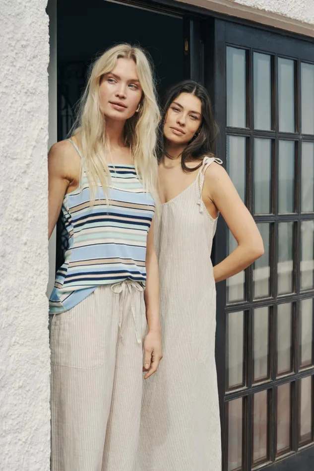 Pants Women CULTURE CUazemina Linen Trousers Sandwhite Stripe