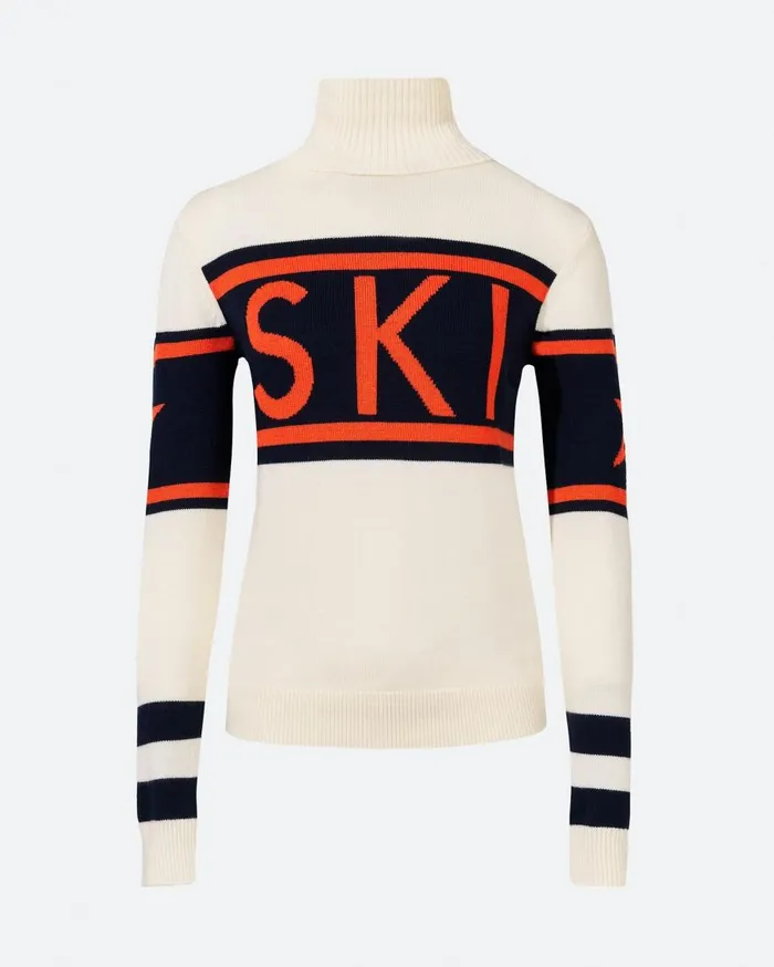 Perfect Moment Tops Schild Merino Wool Sweater Orange and Navy 8211 Women