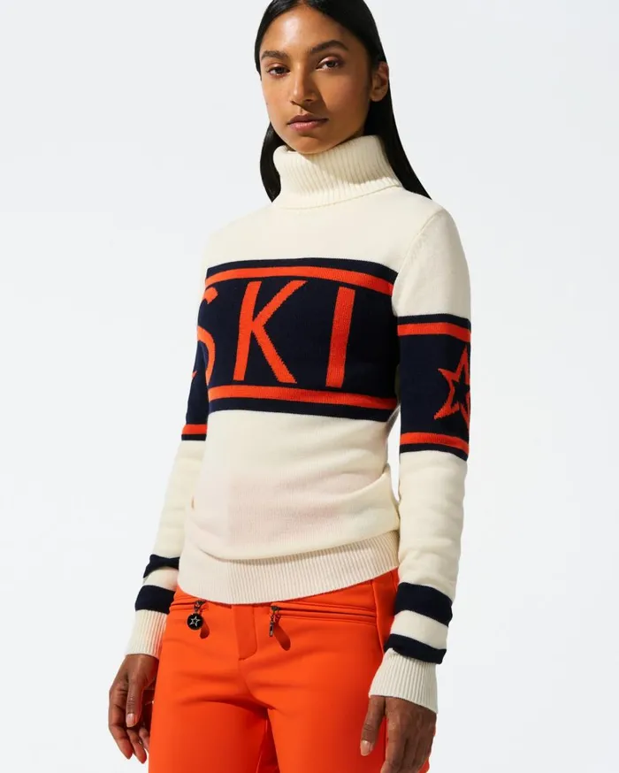Perfect Moment Tops Schild Merino Wool Sweater Orange and Navy 8211 Women
