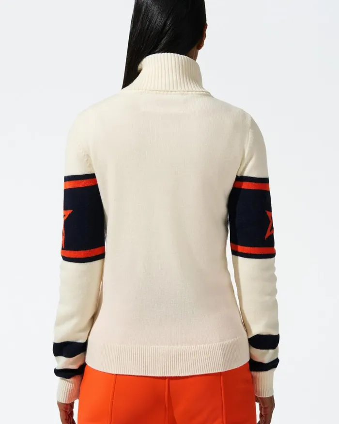 Perfect Moment Tops Schild Merino Wool Sweater Orange and Navy 8211 Women