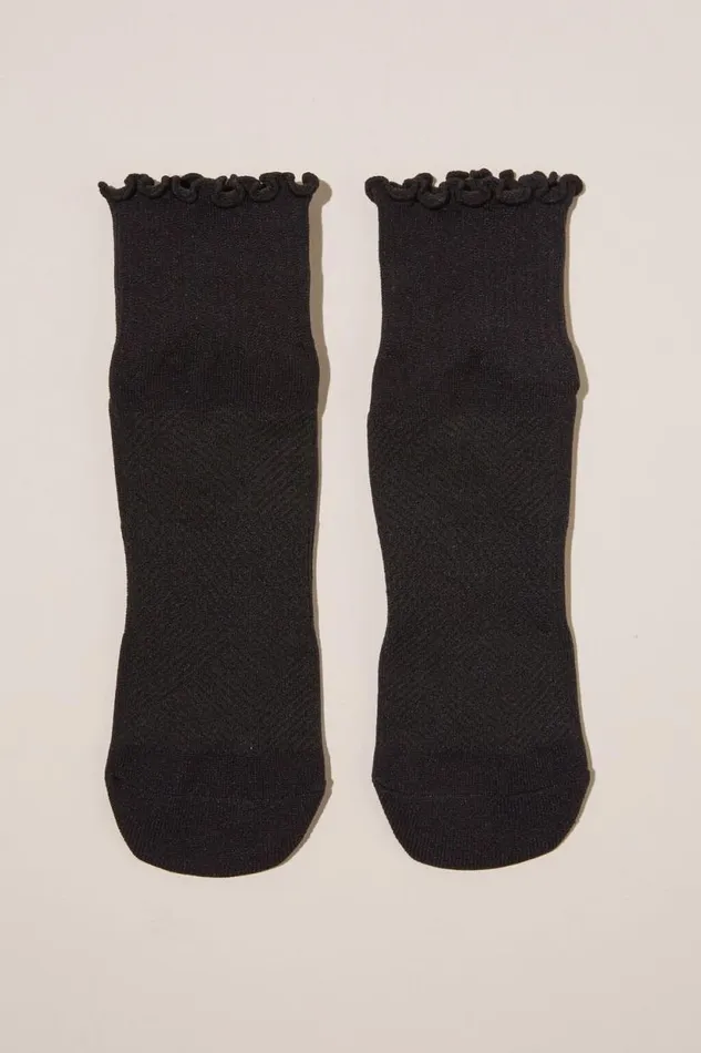 Performance Mid Crew Frill Sock Black Women Cotton On Accessories