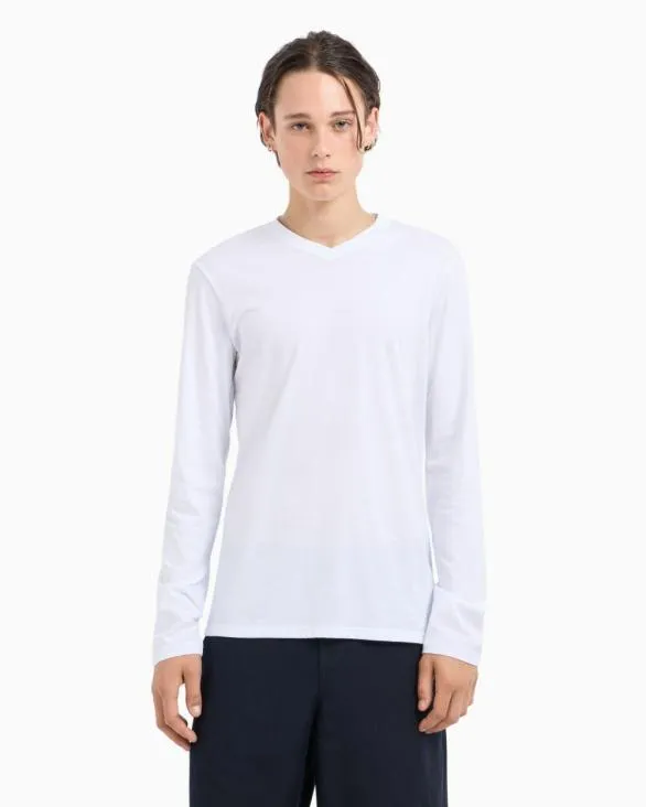 Pima Cotton Long Sleeve VNeck TShirt White Men Armani Pima TShirts Pima Cotton Long Sleeve VNeck TShirt White Men Armani Pima TShirts