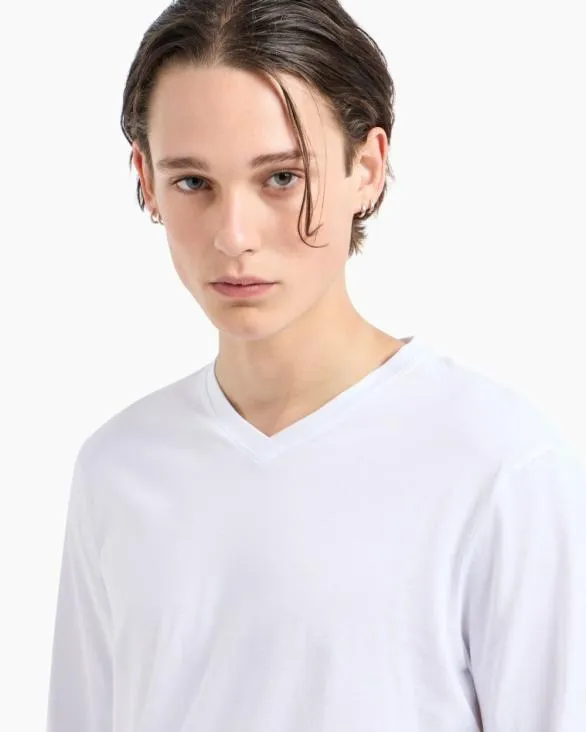 Pima Cotton Long Sleeve VNeck TShirt White Men Armani Pima TShirts Pima Cotton Long Sleeve VNeck TShirt White Men Armani Pima TShirts