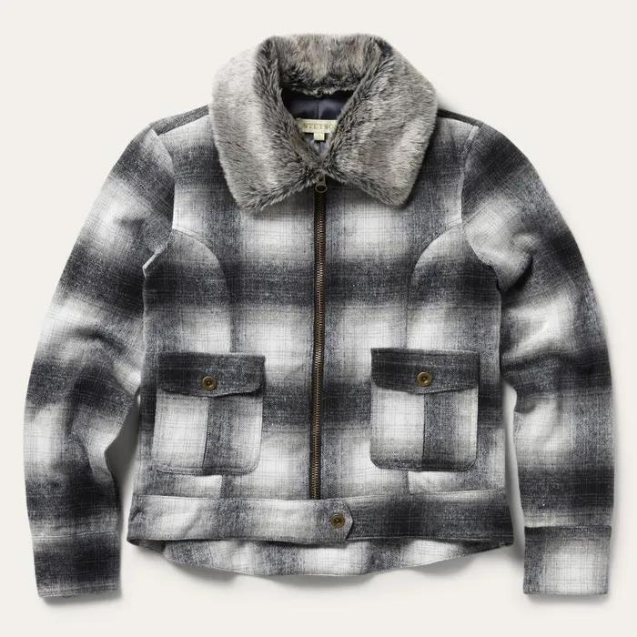 Plaid Cropped Jacket Black Women Stetson Jackets