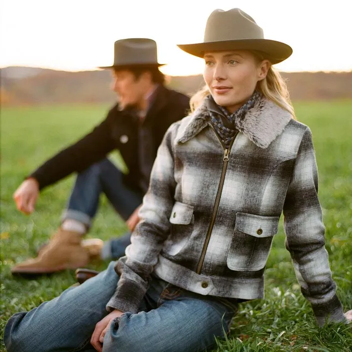 Plaid Cropped Jacket Black Women Stetson Jackets