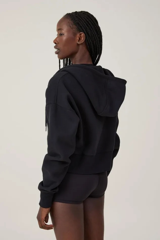 Plush Essential Cropped Zip Through Black Women Cotton On Sweats and Hoodies Plush Essential Cropped Zip Through Black Women Cotton On Sweats and Hoodies