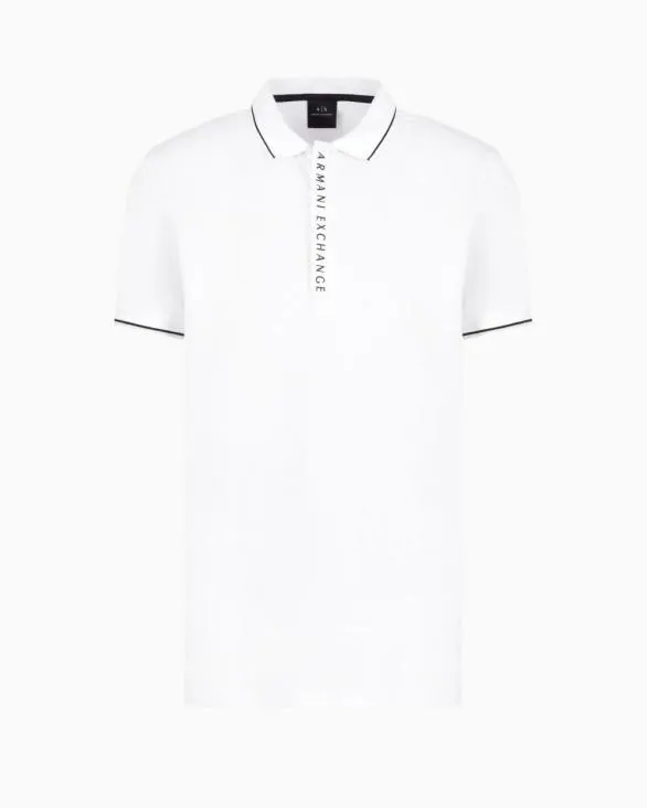Polo With Contrasting Logo In Cotton Spandex White Men Armani Polo Shirts