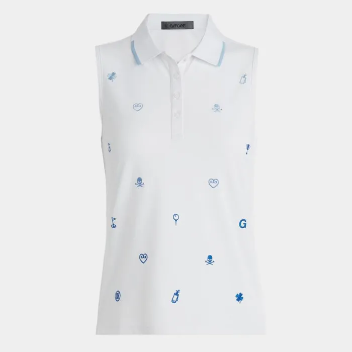 Polos and Shirts Women GFORE EMBROIDERED ICON TECH PIQU SLEEVELESS POLO Snow