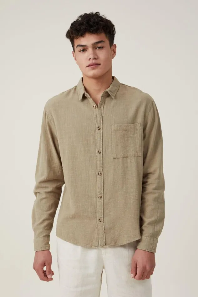 Portland Long Sleeve Shirt Moss Cheesecloth Men Cotton On Shirts and Polos