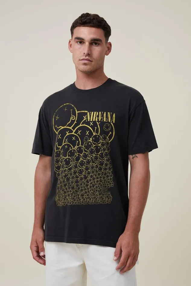 Premium Loose Fit Music TShirt Lcn Mt Washed Blacknirvana 8211 Smiley Repeat Men Cotton On Tees and Tanks Premium Loose Fit Music TShirt Lcn Mt Washed Blacknirvana 8211 Smiley Repeat Men Cotton On Tees and Tanks