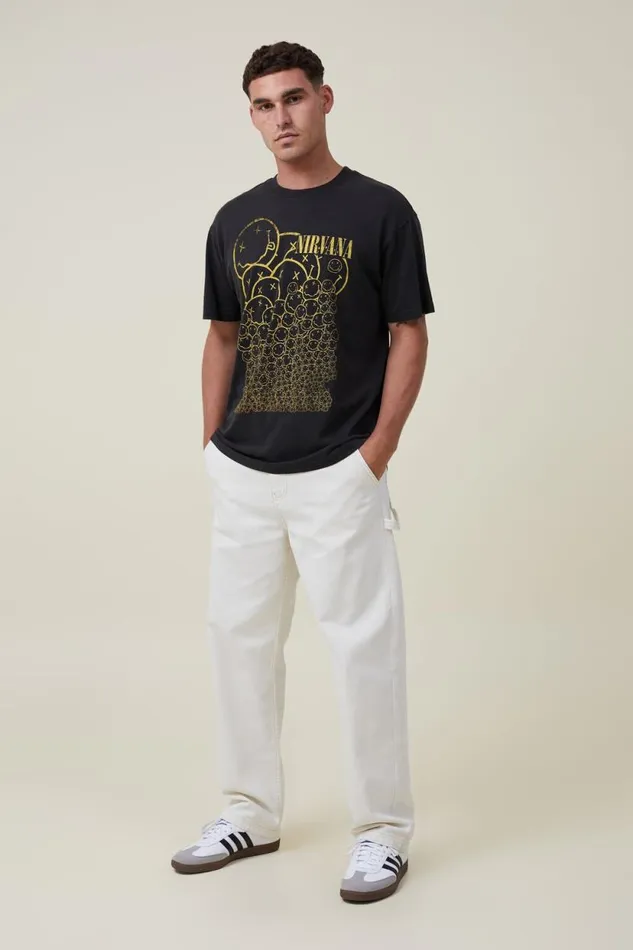 Premium Loose Fit Music TShirt Lcn Mt Washed Blacknirvana 8211 Smiley Repeat Men Cotton On Tees and Tanks Premium Loose Fit Music TShirt Lcn Mt Washed Blacknirvana 8211 Smiley Repeat Men Cotton On Tees and Tanks