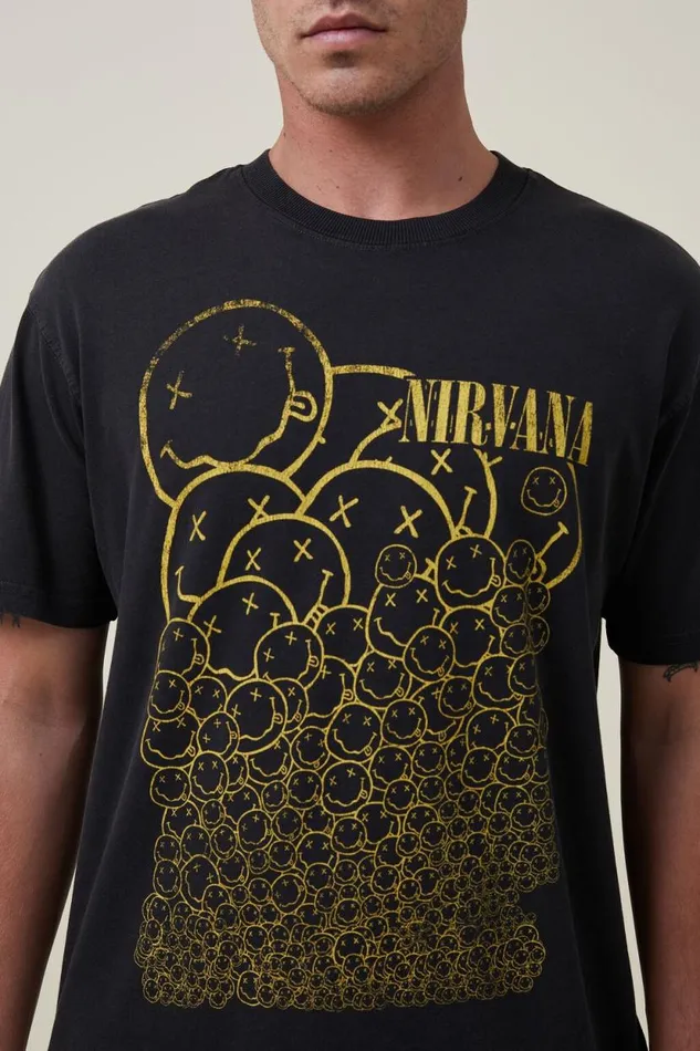 Premium Loose Fit Music TShirt Lcn Mt Washed Blacknirvana 8211 Smiley Repeat Men Cotton On Tees and Tanks Premium Loose Fit Music TShirt Lcn Mt Washed Blacknirvana 8211 Smiley Repeat Men Cotton On Tees and Tanks