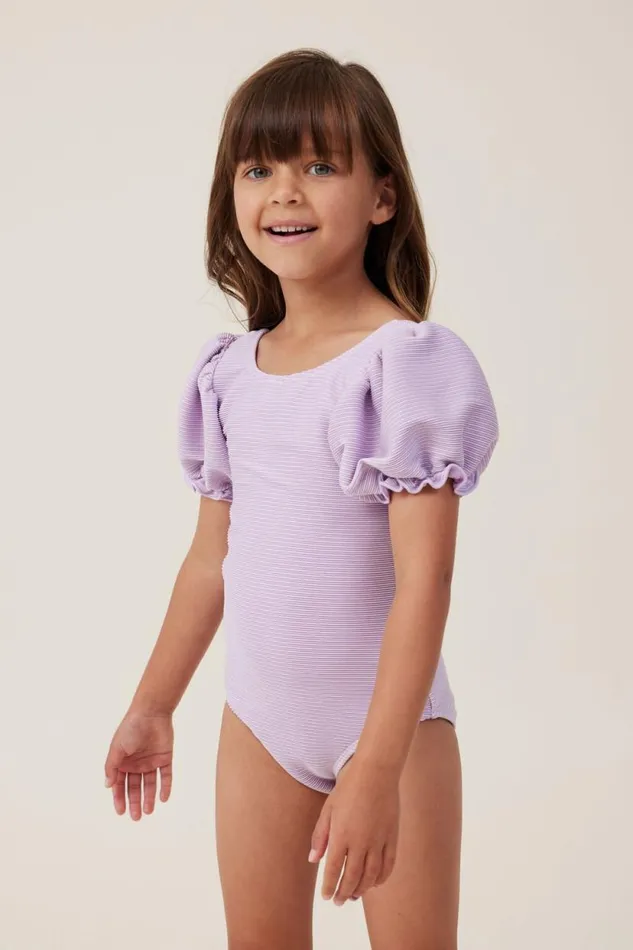 Puff Sleeve One Piece Lilac Dropsparkle Girls Cotton On Swimwear