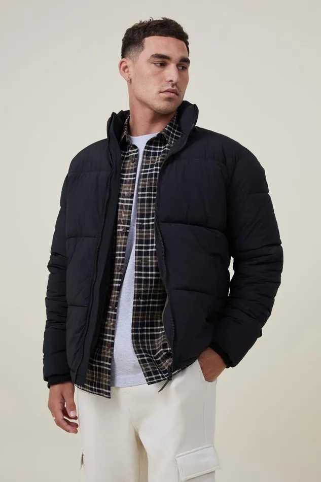 Recycled Puffer Jacket Black Men Cotton On Jackets