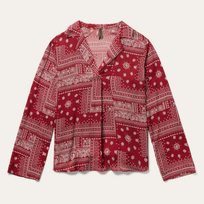Red Bandana Patchwork Blouse Red Women Stetson Blouses