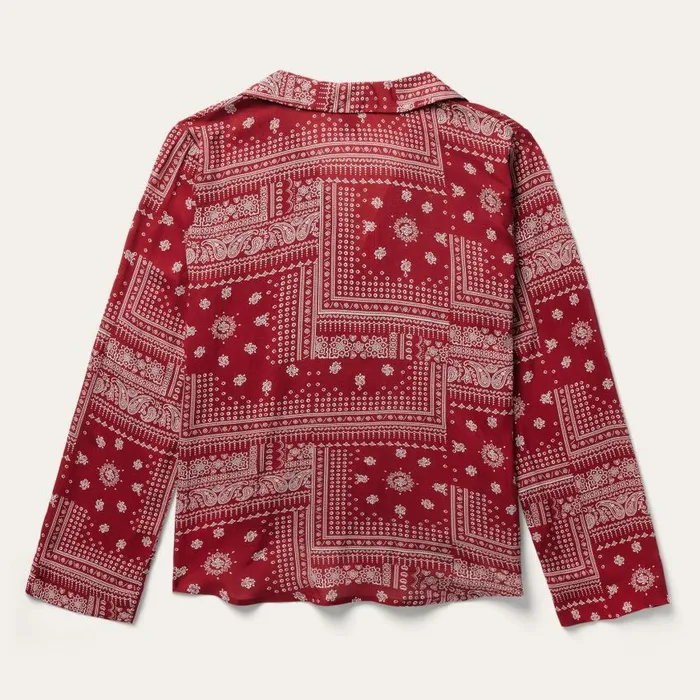 Red Bandana Patchwork Blouse Red Women Stetson Blouses