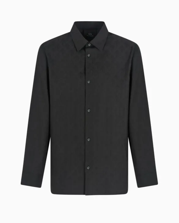 Regular Fit Cotton Shirt With Allover Logo In Tone Green Men Armani Shirts