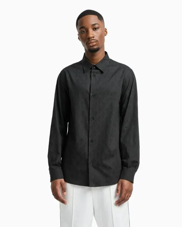 Regular Fit Cotton Shirt With Allover Logo In Tone Green Men Armani Shirts Regular Fit Cotton Shirt With Allover Logo In Tone Green Men Armani Shirts