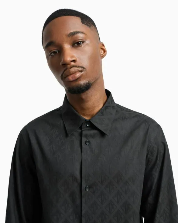 Regular Fit Cotton Shirt With Allover Logo In Tone Green Men Armani Shirts Regular Fit Cotton Shirt With Allover Logo In Tone Green Men Armani Shirts
