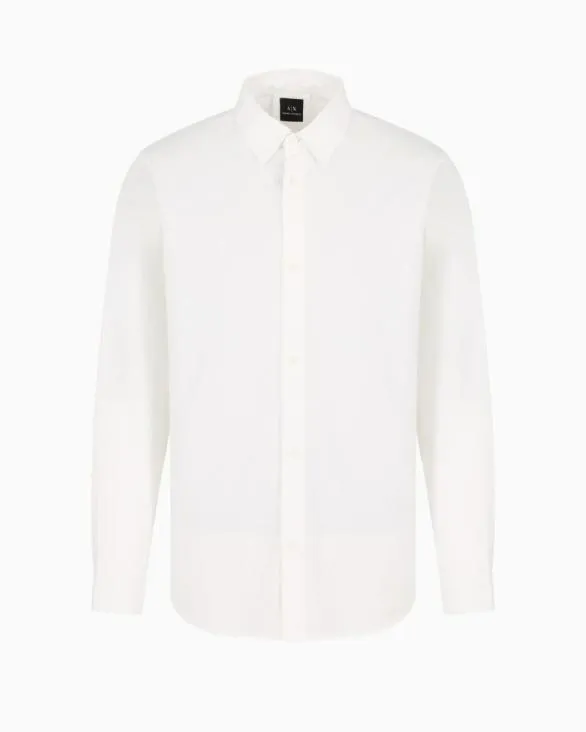 Regular Fit Cotton Shirt With Allover Logo In Tone White Men Armani Shirts