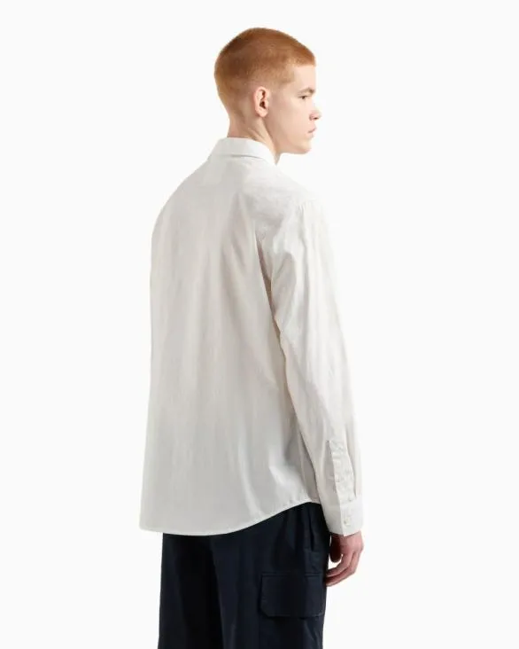 Regular Fit Cotton Shirt With Allover Logo In Tone White Men Armani Shirts Regular Fit Cotton Shirt With Allover Logo In Tone White Men Armani Shirts