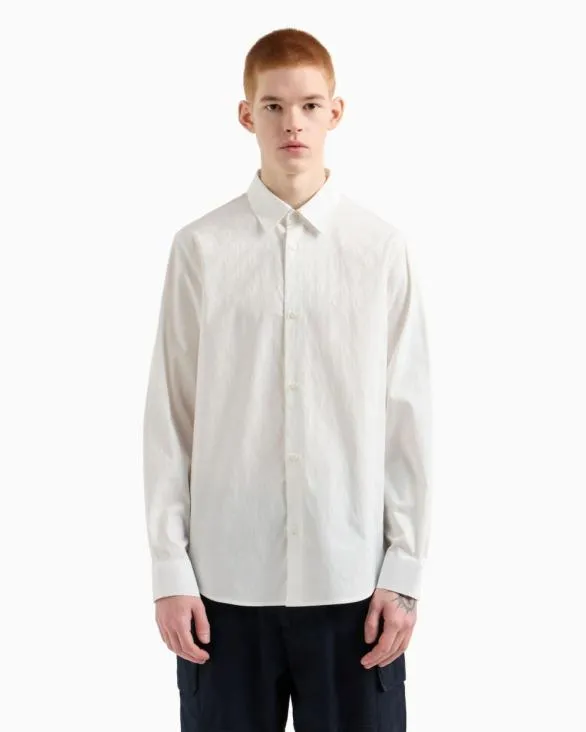 Regular Fit Cotton Shirt With Allover Logo In Tone White Men Armani Shirts Regular Fit Cotton Shirt With Allover Logo In Tone White Men Armani Shirts