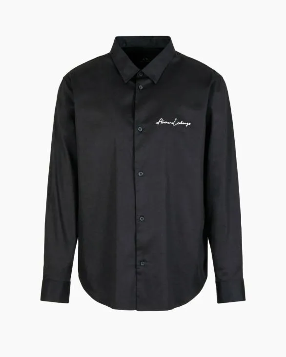 Regular Fit Shirt In Stretch Satin Cotton Black Men Armani Shirts