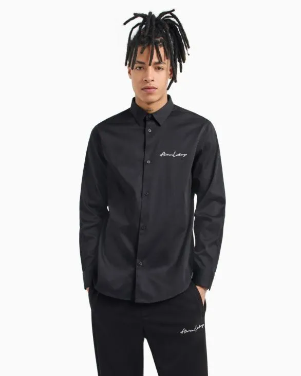 Regular Fit Shirt In Stretch Satin Cotton Black Men Armani Shirts Regular Fit Shirt In Stretch Satin Cotton Black Men Armani Shirts