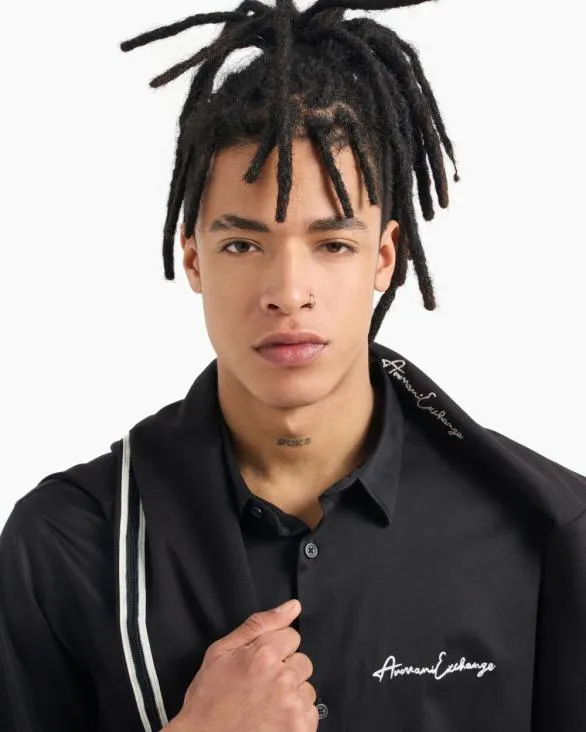 Regular Fit Shirt In Stretch Satin Cotton Black Men Armani Shirts Regular Fit Shirt In Stretch Satin Cotton Black Men Armani Shirts