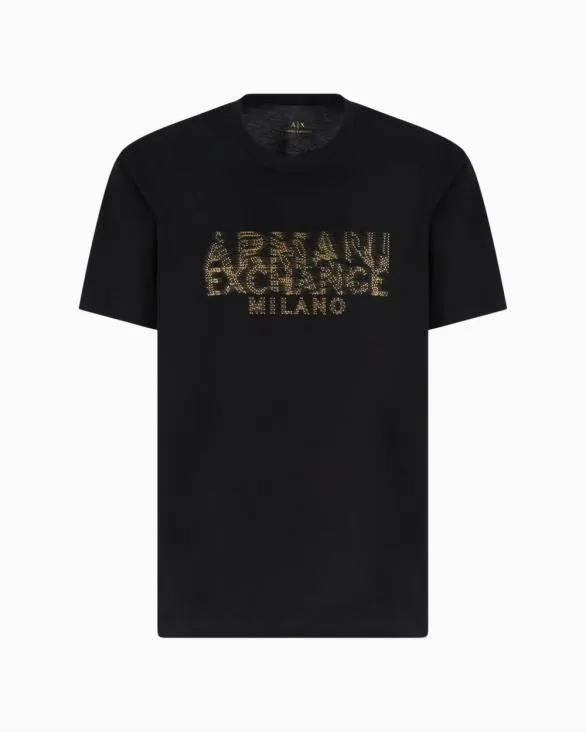 Regular Fit Tshirt With Blurred Logo Effect Black Men Armani TShirts