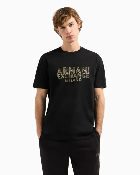 Regular Fit Tshirt With Blurred Logo Effect Black Men Armani TShirts Regular Fit Tshirt With Blurred Logo Effect Black Men Armani TShirts