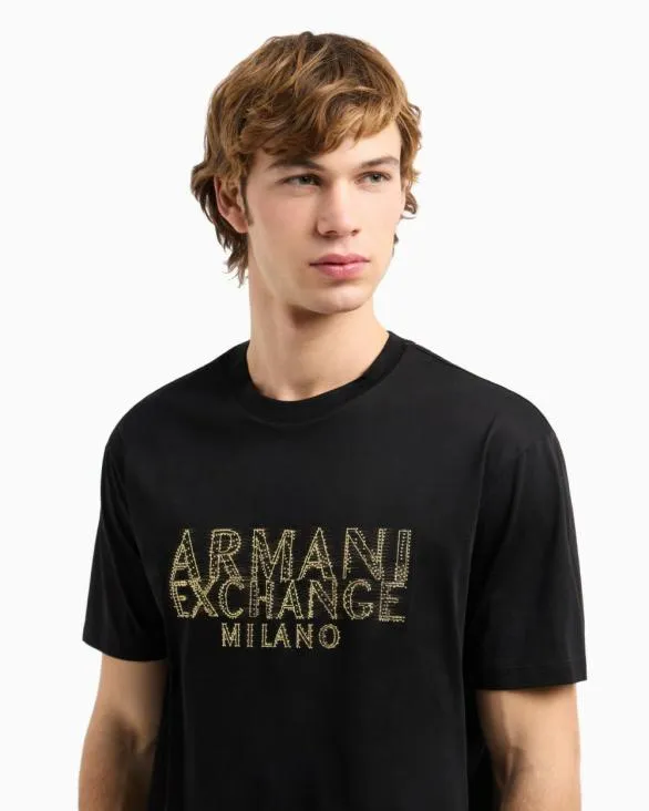 Regular Fit Tshirt With Blurred Logo Effect Black Men Armani TShirts Regular Fit Tshirt With Blurred Logo Effect Black Men Armani TShirts