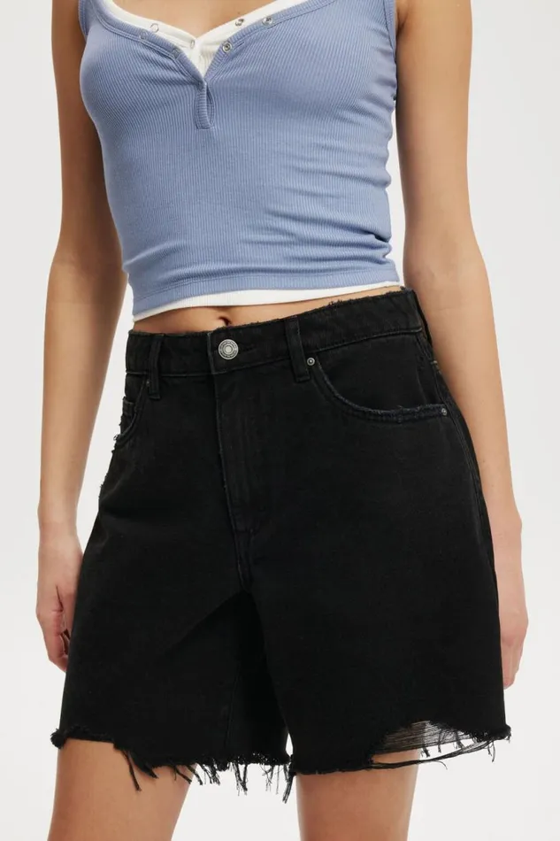 Relaxed Denim Short Graphite Black Rip Women Cotton On Shorts
